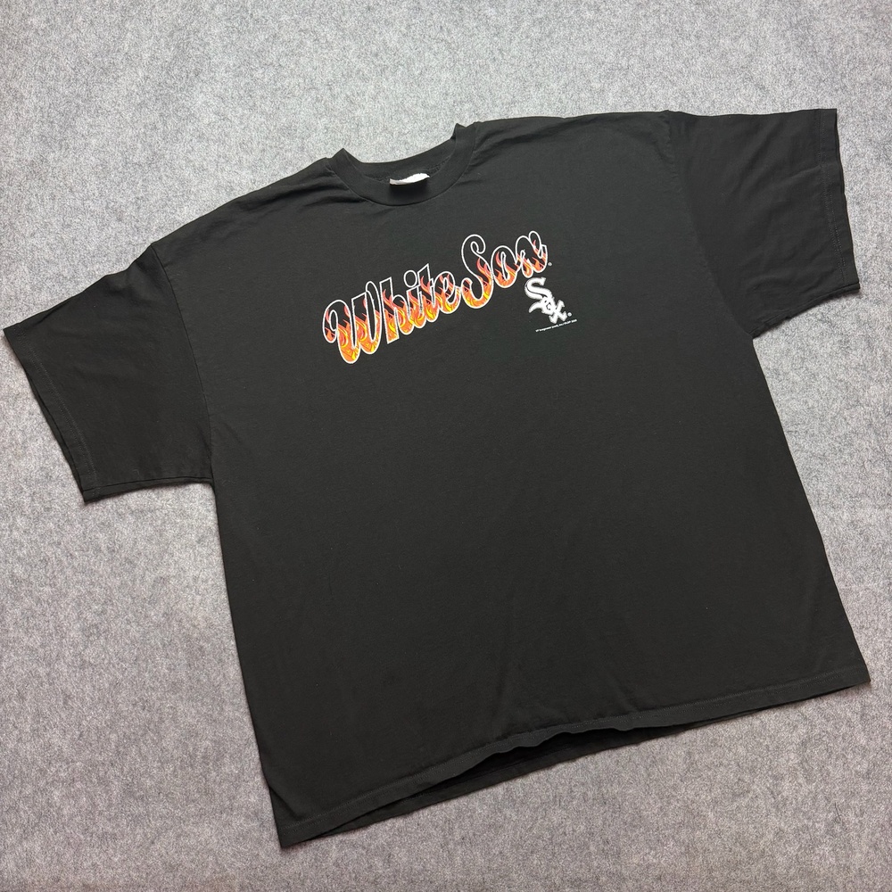 Vintage Chicago White Sox Shirt Mens XL Black MLB Baseball Flame Graphic CSA Tee